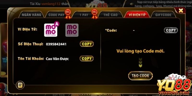 Nạp tiền Yo88